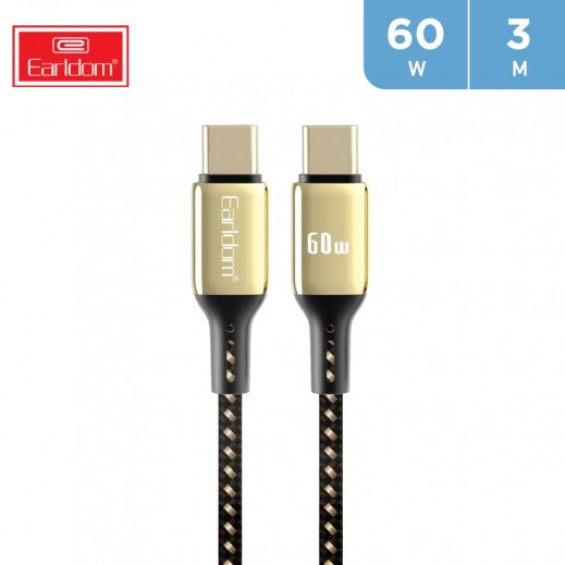 Earldom USB-C to USB-C 60W Conversion Cable - 3M - Gold Black Earldom USB-C to USB-C 60W Conversion Cable - 3M - Gold Black
